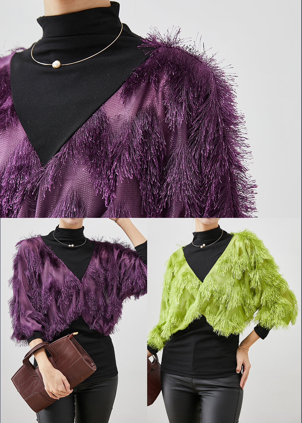 Purple Tasseled Patchwork Cotton Shirt Top Winter