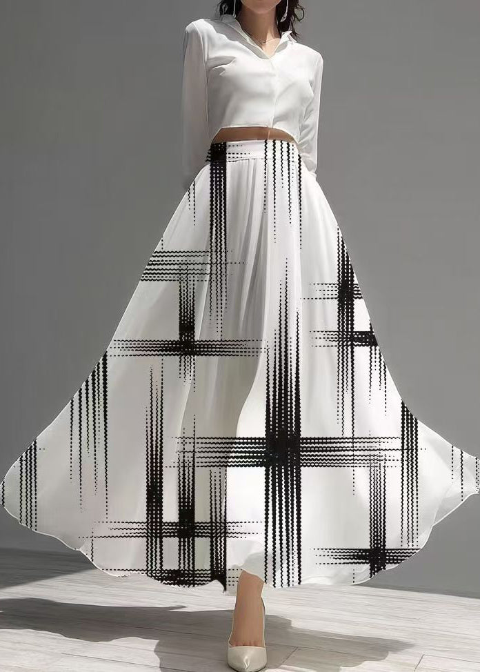 White High Waist Print Chiffon Skirts Summer