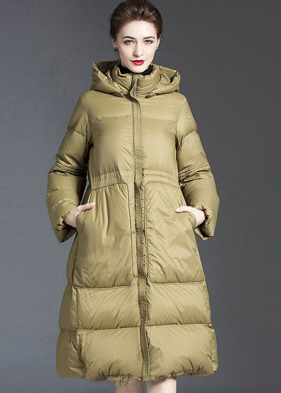 Classy Light Green Hooded Pockets Duck Down Coats Winter