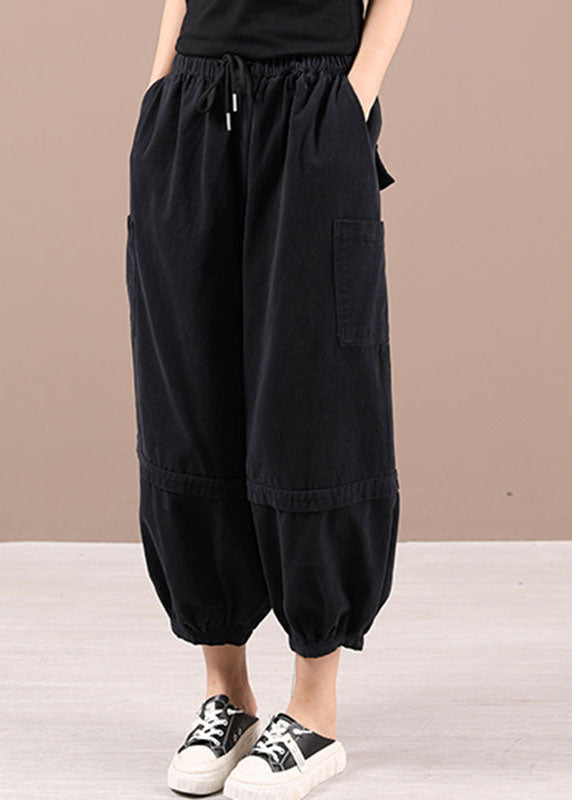 Black Pockets Lantern Fall Pants Trousers