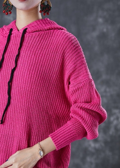 Rose Hooded Drawstring Knit Sweatshirts Tracksuits Fall
