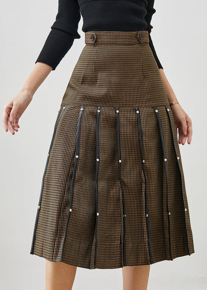 Brown Rivet Silm Cotton Pleated Skirts Spring