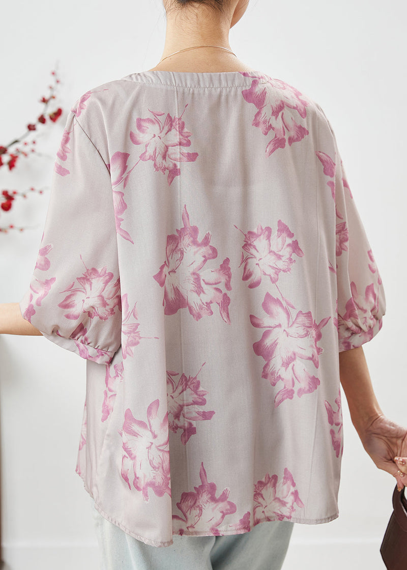 Light Purple Embroidered Print Cotton Shirt Top Spring