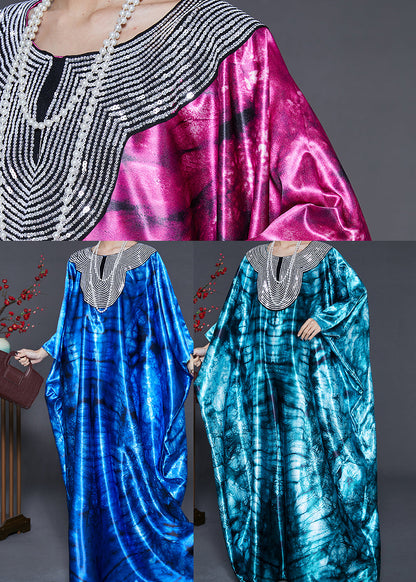 Blue Sequins Tie Dye Silk Holiday Dress Summer