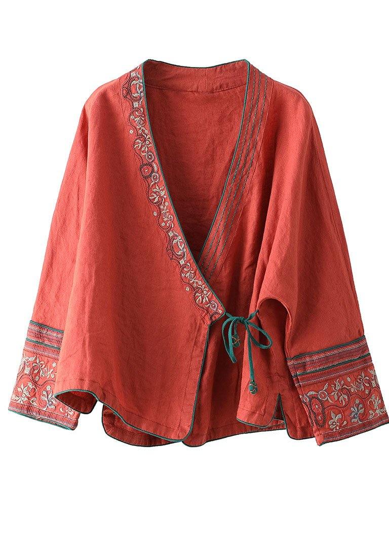 Rose Embroidered Long Sleeve Linen Shirt
