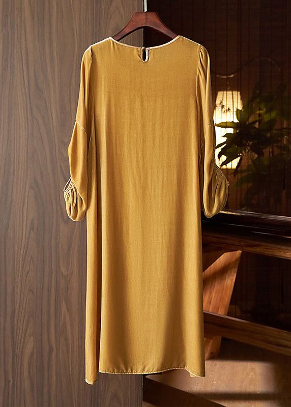 New Khaki O Neck Patchwork Velour Dress Lantern Sleeve