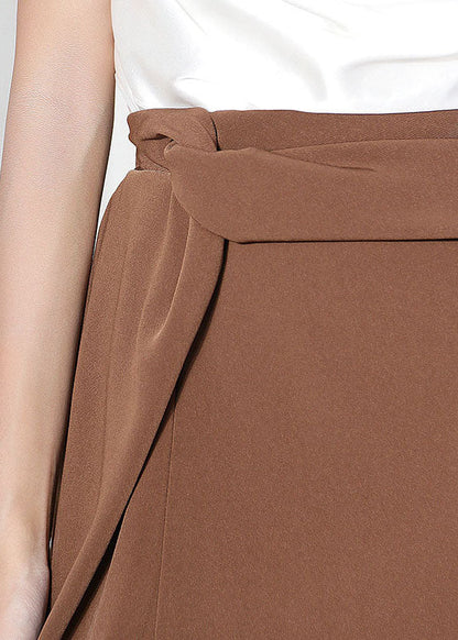 Brown High Waist Side Open Asymmetrical Design Skirts