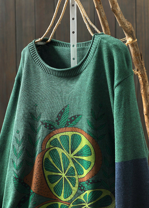 Rust O-neck Print Knitted Cotton Thread Sweaters Fall