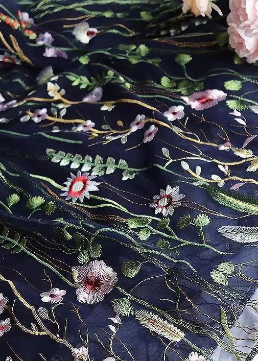 Black Embroidered High Waist Tulle Skirts Spring