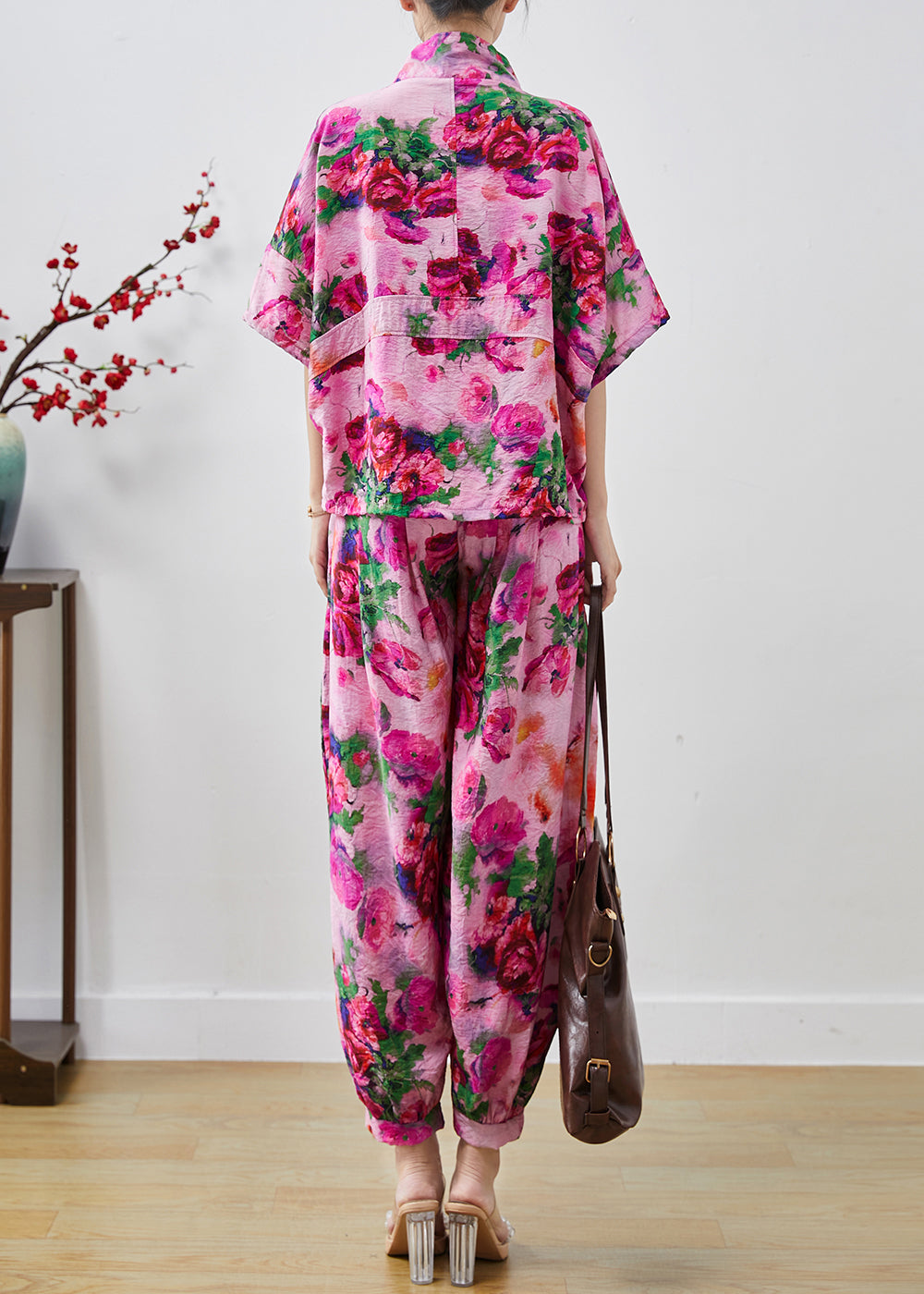Diy Purple Zip Up Print Chiffon Sweatshirt Two Pieces Set Summer
