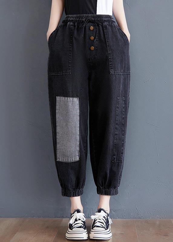 Comfy Black Patchwork Jeans Summer Cotton