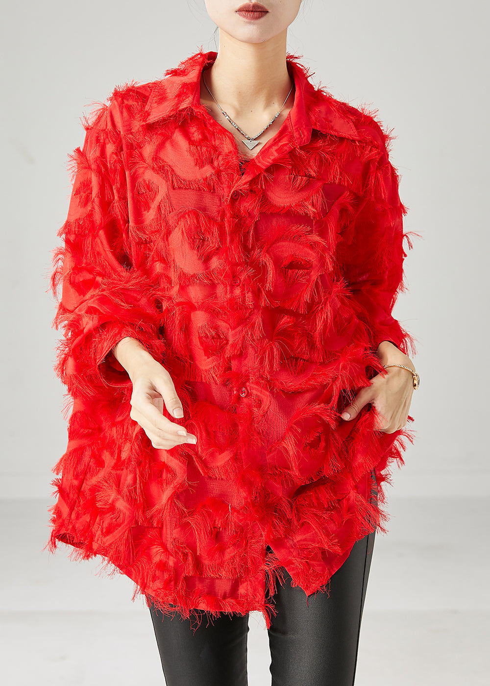 Red Tasseled Cotton Shirt Top Spring
