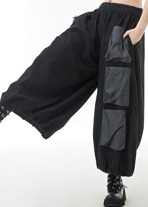 Black Loose Harem Pants Elastic Waist Spring