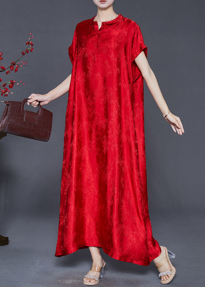 Red Jacquard Silk Robe Dresses Oversized Summer