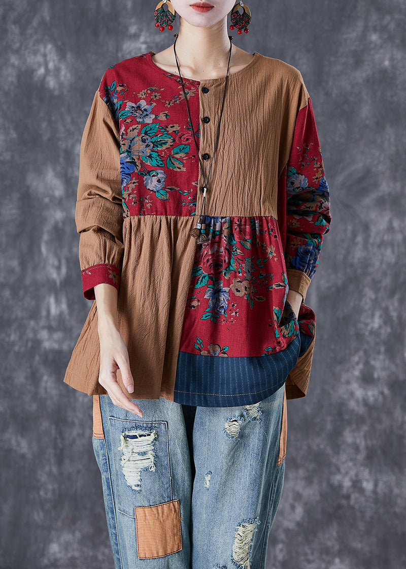 Colorblock Oversized Patchwork Linen Top Fall