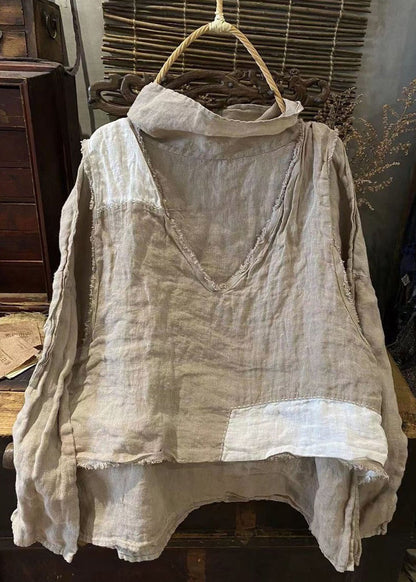 White V Neck Waistcoat and T Shirt Linen Two Pieces Set Spring