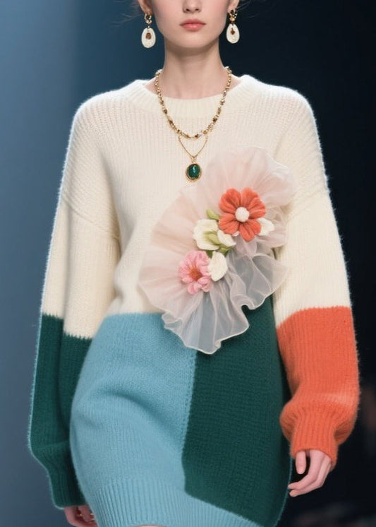 Colorblock O Neck Knit Sweaters Dress Fall