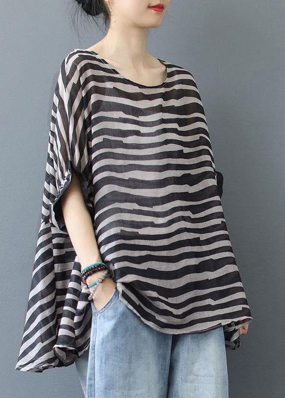Chocolate Striped Clothes for O Neck Midi Blouse
