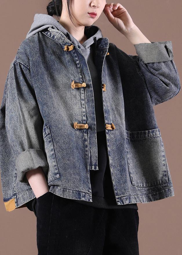 Spring Fitted Blue Oriental Collar Coat