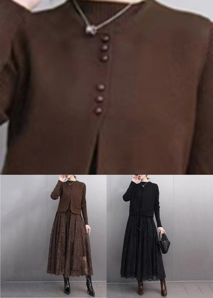 Black Button Waistcoat and a Line Skirts Lace Two Pieces Set Spring