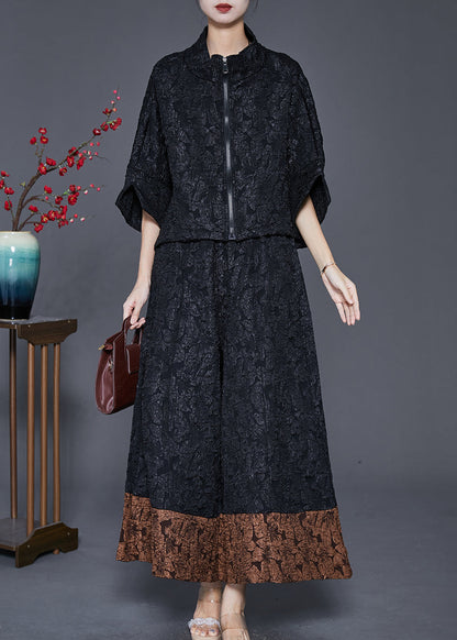 Black Oversized Patchwork Spandex Two Piece Set Outfits Spring