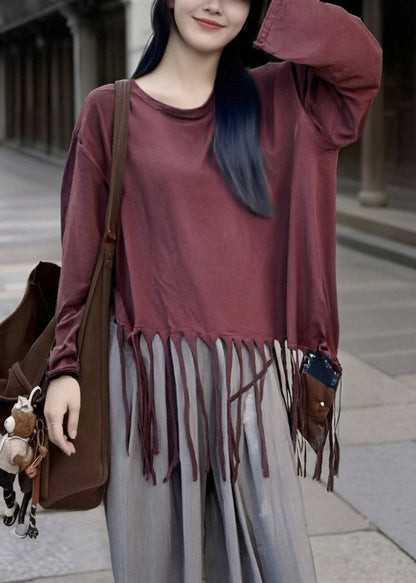 Loose Turmeric Tasseled Cotton T Shirt Spring