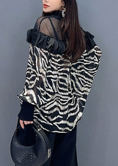 Yellow Leopard Tulle Patchwork Chiffon Top Long Sleeve