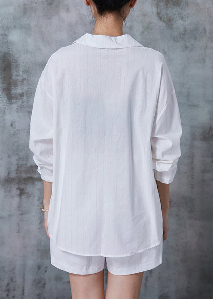 White Embroidered Linen Two-piece Set Summer
