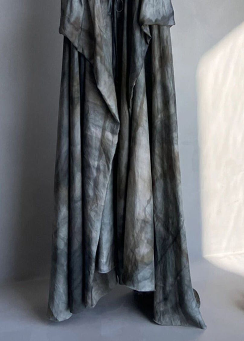 French Grey Lace Up Patchwork Linen Dress Sleeveless Summer