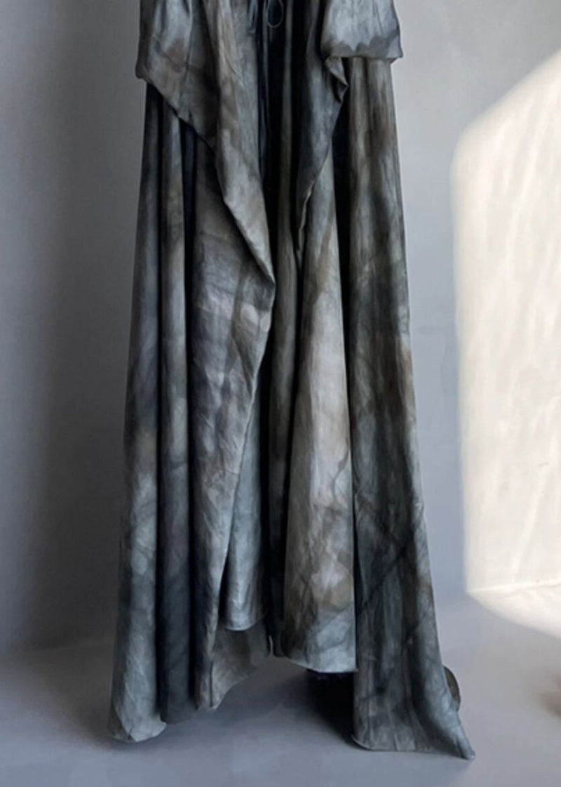French Grey Lace Up Patchwork Linen Dress Sleeveless Summer