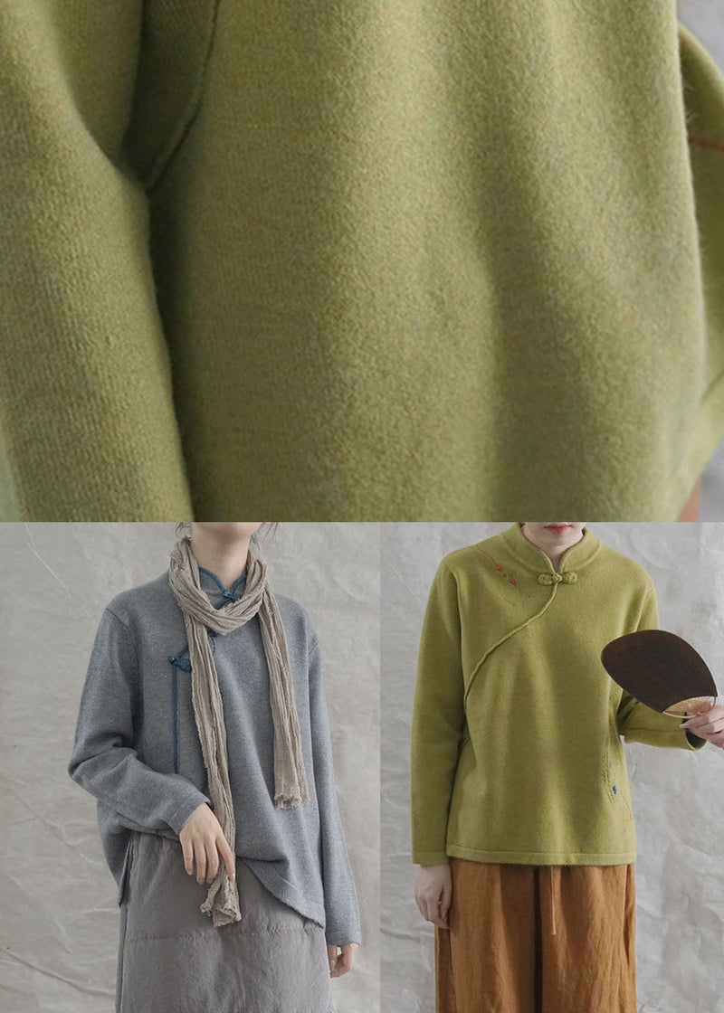 Style Yellow Retro Embroideried Fall Knit Tops