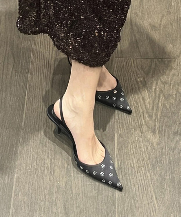 Black Stiletto Faux Leather Sandals Pointed Toe
