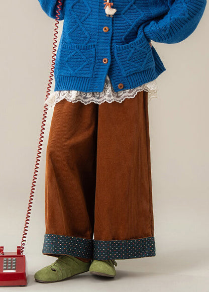 Brown Oversized Corduroy Wide Leg Pants Spring