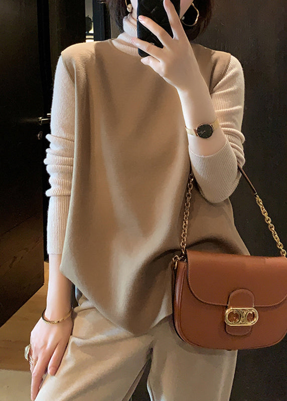 Handmade Camel Colour O-neck Sashes Woolen Waistcoat Sleeveless