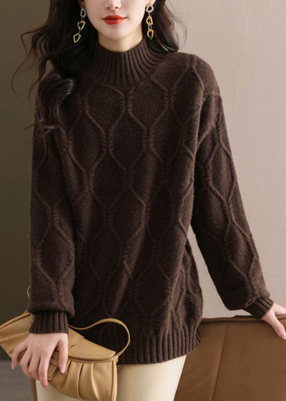 Coffee Turtleneck Cotton Knit Sweaters Winter