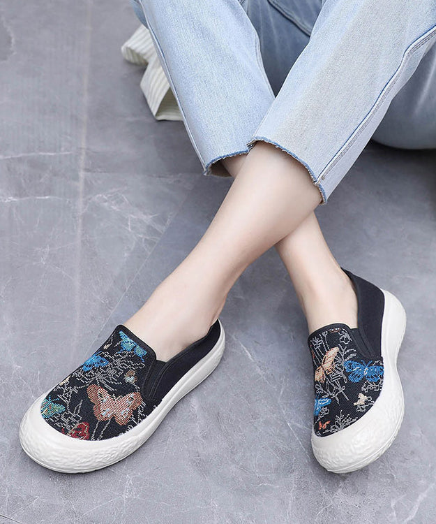Embroidered Flats Black Cotton Fabric