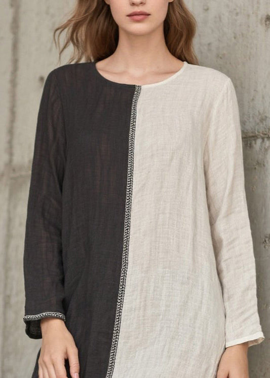 Grey Asymmetrical Patchwork Side Open Cotton Vacation Dresses Spring