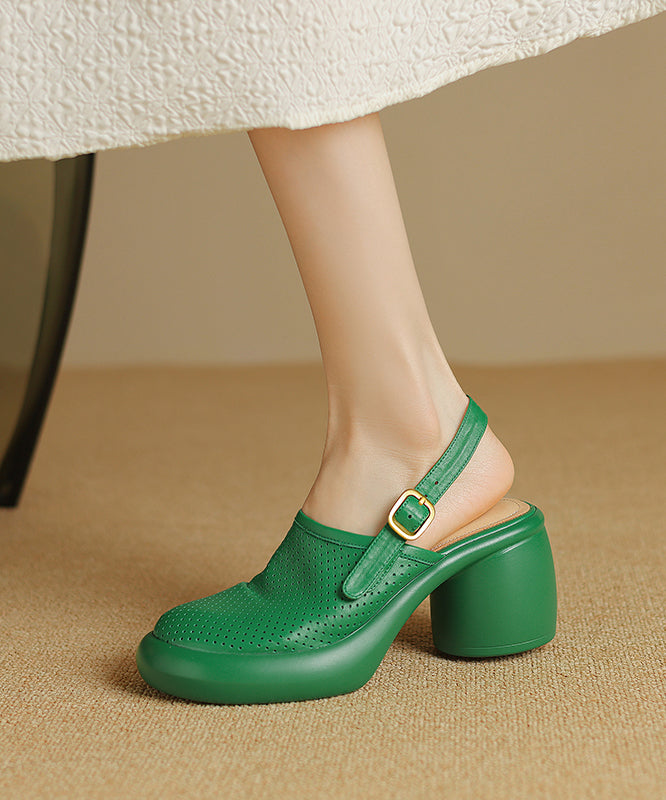 Novelty Black Hollow Out Splicing Buckle Strap Chunky Sandals