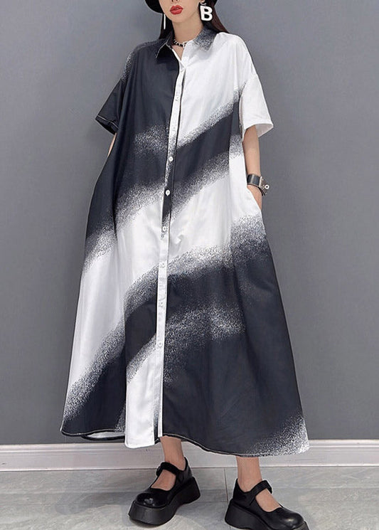 White Peter Pan Collar Button Gradient Color Dress Short Sleeve