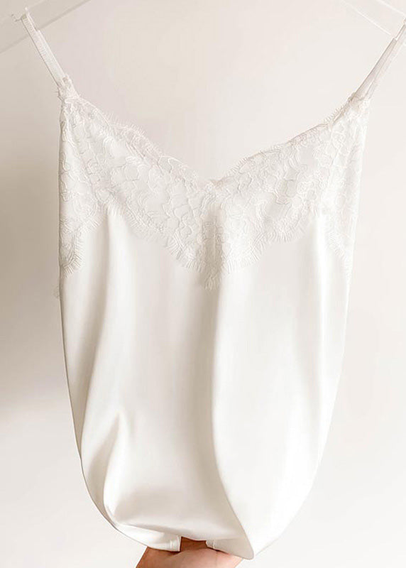 Brief White Lace Vests Sleeveless V Neck