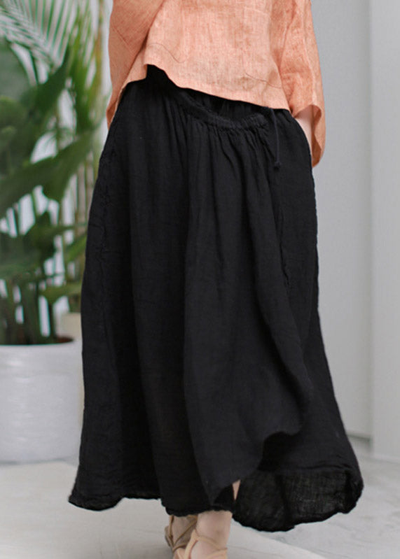 Stylish White Asymmetrical Pockets Wrinkled Tie Waist Linen Skirt Summer