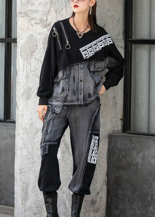 Boutique Black O-neck Pockets Button Fall Two Piece Set Clothing Long Sleeve