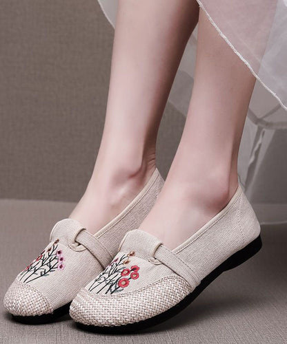 Beige Embroideried Flat Shoes for Splicing Flat Feet Shoes