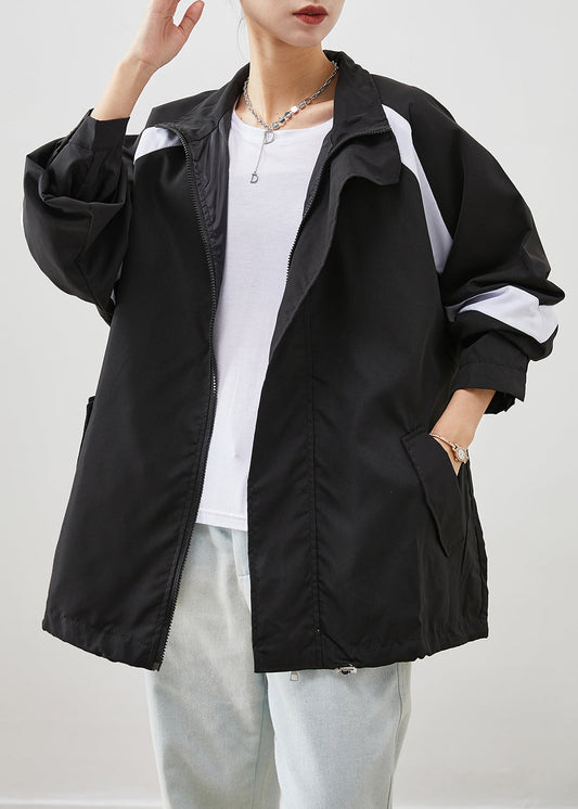 Black Oversized Patchwork Spandex Sweatshirt Jackets Winter