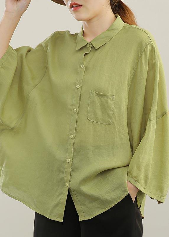 Boutique Orange Batwing Sleeve Peter Pan Collar Linen Blouse Tops Summer
