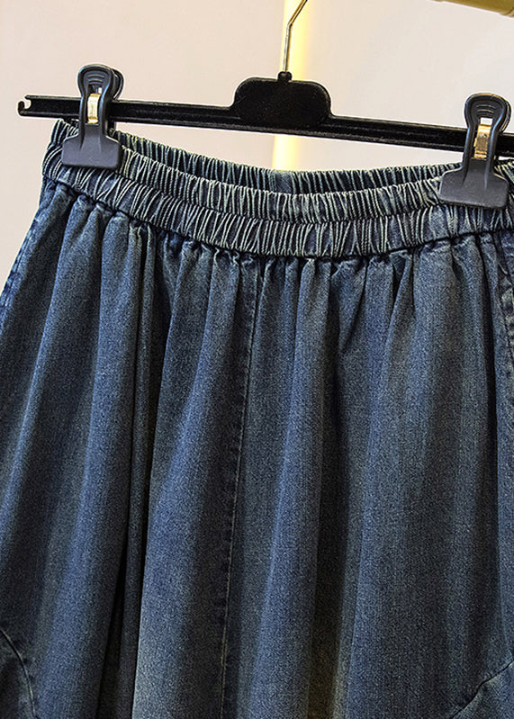 Blue Pockets Patchwork Wide Leg Denim Pants Fall