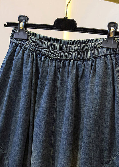 Blue Pockets Patchwork Wide Leg Denim Pants Fall