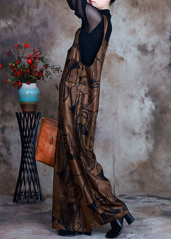 Chocolate Button Patchwork Fall Retro Jumpsuit Pants