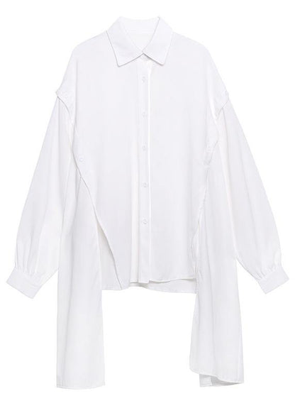 Black Asymmetrical Design Button Shirt Long Sleeve Spring