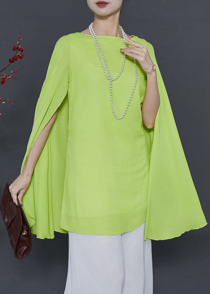 Fruit Green Asymmetrical Chiffon Blouse Summer
